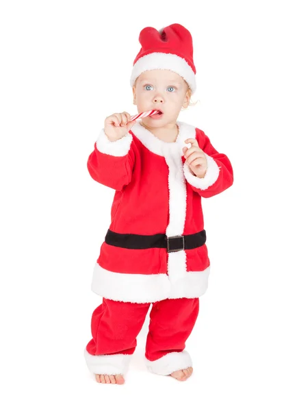 Baby santa with candy cane — Stock Photo, Image
