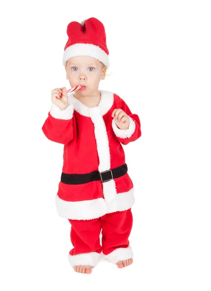 Papai Noel bebê com cana doce — Fotografia de Stock