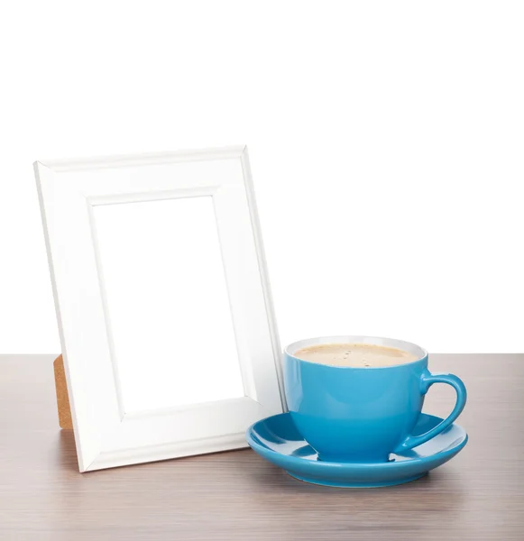 Photo frame and coffee cup — Stock Photo, Image