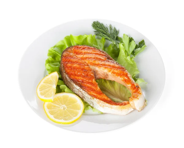 Grilled salmon with lemon — Stock Photo, Image