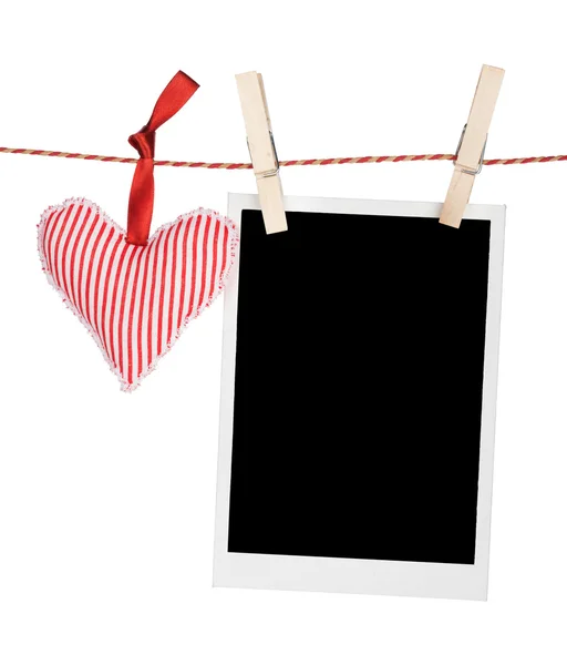 Blank instant photo and red heart — Stock Photo, Image