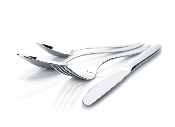 Silver eller bestick set med gaffel, skedar och kniv — Stockfoto