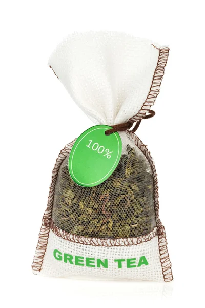 Chá verde pequeno saco — Fotografia de Stock