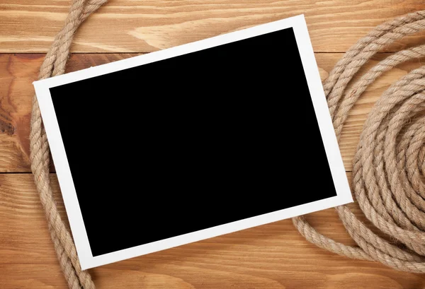 Blank photo frame with ship rope — Stock Photo, Image