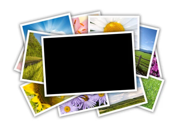 Stack of printed pictures collage — Stock Photo, Image