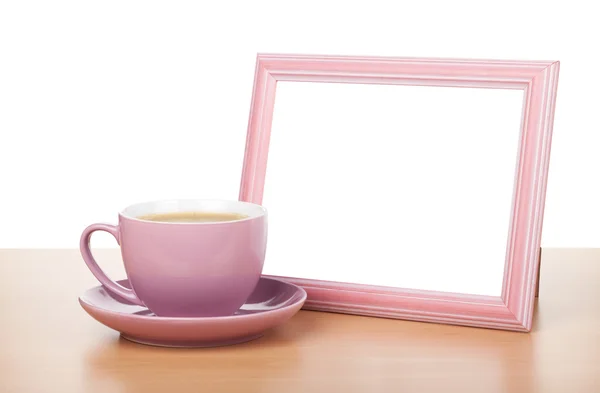 Photo frame and coffee cup — Stock Photo, Image