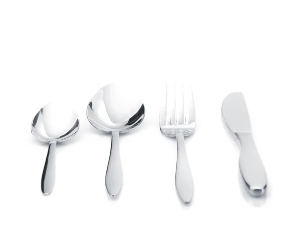 Silverware or flatware set of fork, spoons and knife — Stock Photo, Image