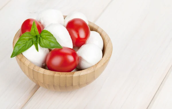 Mozzarella mit Kirschtomaten und Basilikum — Stockfoto