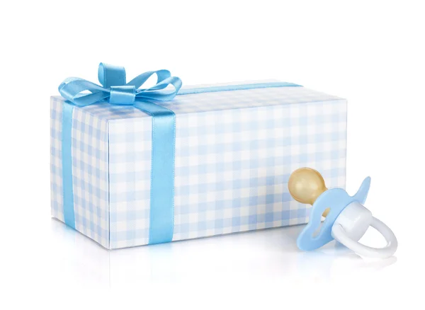 Gift box and pacifier for little boy — Stock Photo, Image