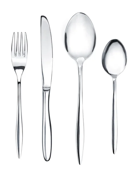 Silver eller bestick set med gaffel, skedar och kniv — Stockfoto