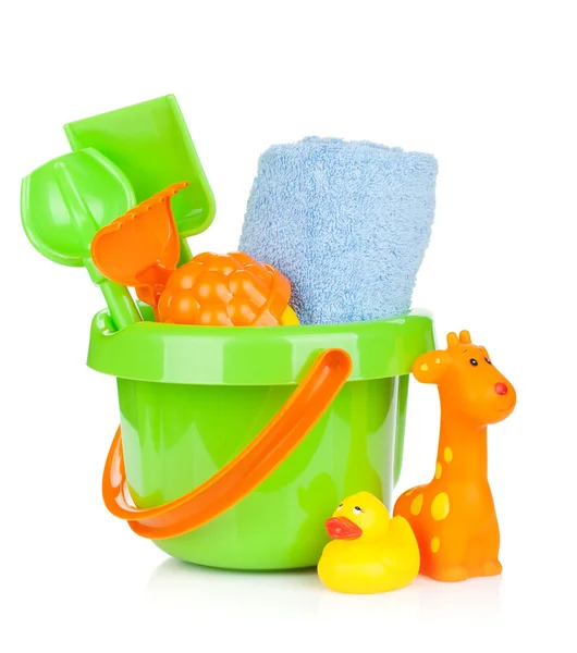 Pláž baby hračky a ručník — Stock fotografie