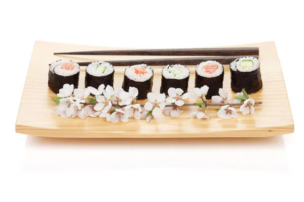 Sushi maki set with salmon and cucumber — Stock Photo, Image