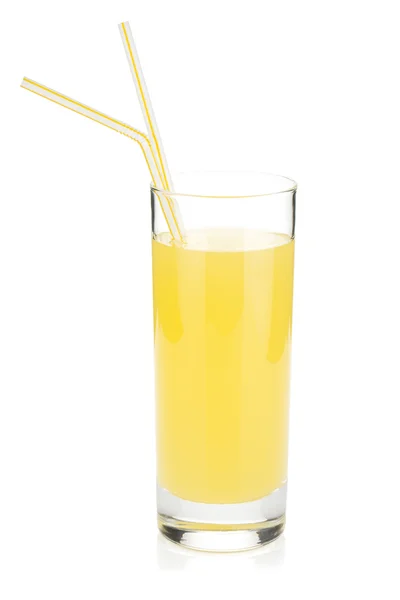 Verre de jus de citron avec deux pailles à boire — Photo