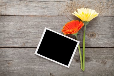 gerbera çiçekleri ve fotoğraf çerçevesi