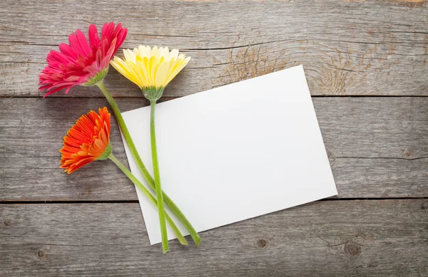 Gerbera flowers and blank  card — Stock Photo, Image