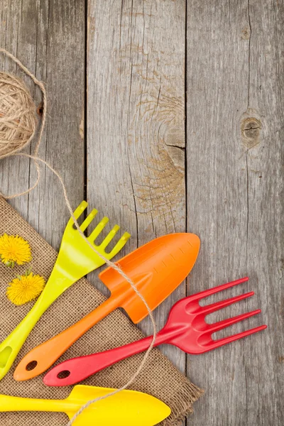 Garden tools with flowers — Stock Photo, Image