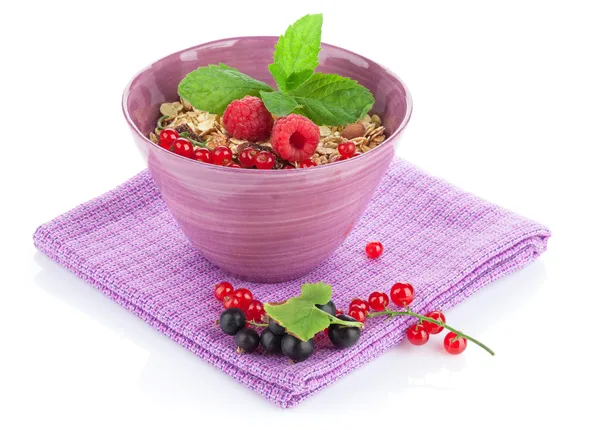 Healty breakfast with muesli and berries — Stock Photo, Image