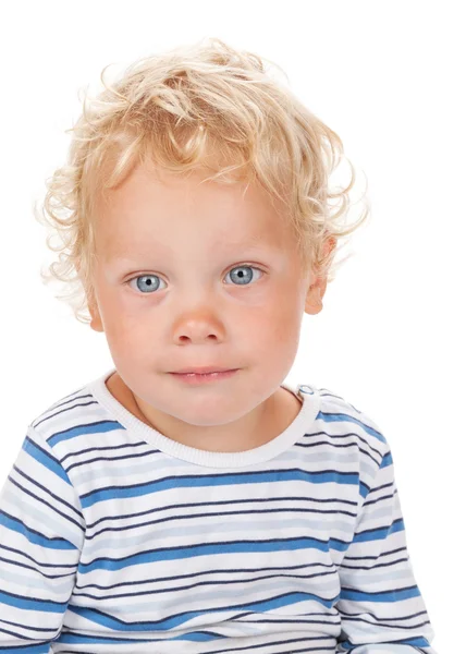 Cheveux bouclés blancs et yeux bleus bébé — Photo