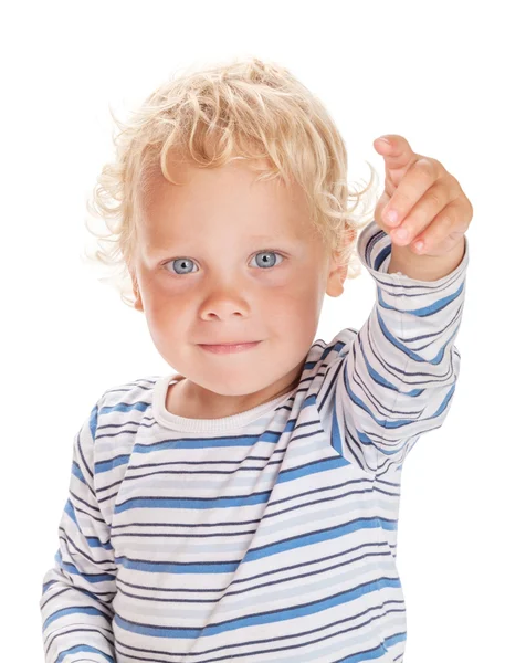 Біле кучеряве волосся і блакитні очі дитини — стокове фото