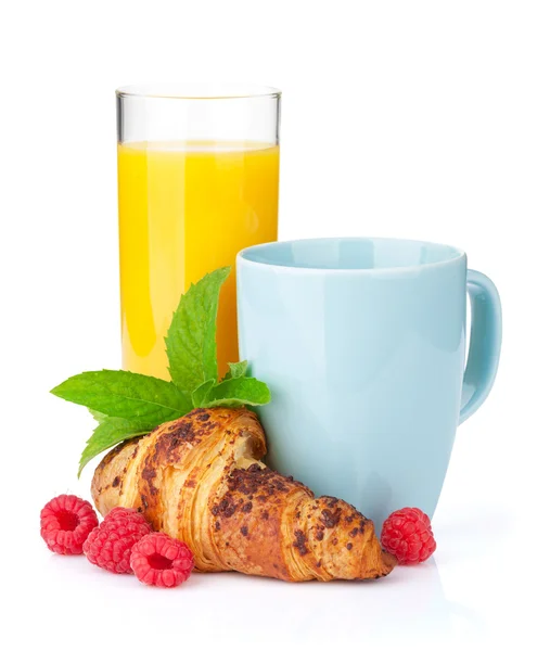 Kaffee, Orangensaft und Croissant — Stockfoto