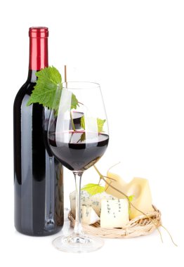 şarap şişesi, gözlük ve peynir