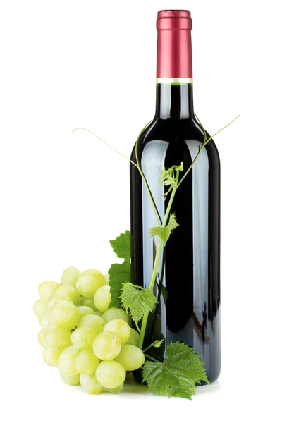 赤ワインのボトルとブドウ — ストック写真