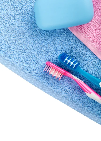 Tandborstar och tvål — Stockfoto