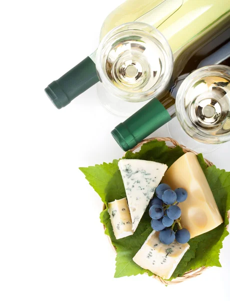 白ワイン、チーズ、ブドウ — ストック写真