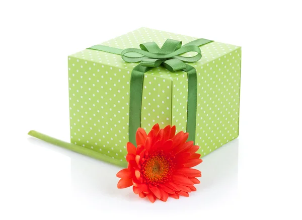 Gerbera flower and gift box — Stock Photo, Image