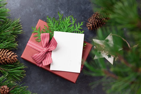 Weihnachtsgeschenkboxen Mit Handwerklichem Dekor Draufsicht Flach Liegend Mit Platz Für — Stockfoto