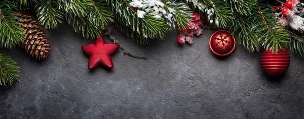 Julkort Med Dekorerad Gran Ovanifrån Platt Låg — Stockfoto
