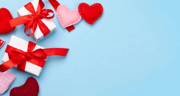 Plantilla Tarjeta Felicitación San Valentín Cajas Regalo Decoración Forma Corazón —  Fotos de Stock