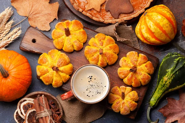 Torta Abóbora Caseira Muffins Olhada Abóbora Várias Abóboras Vista Superior — Fotografia de Stock