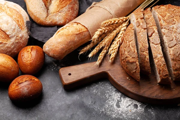 Various Types Bread Stone Table — Stock Photo, Image