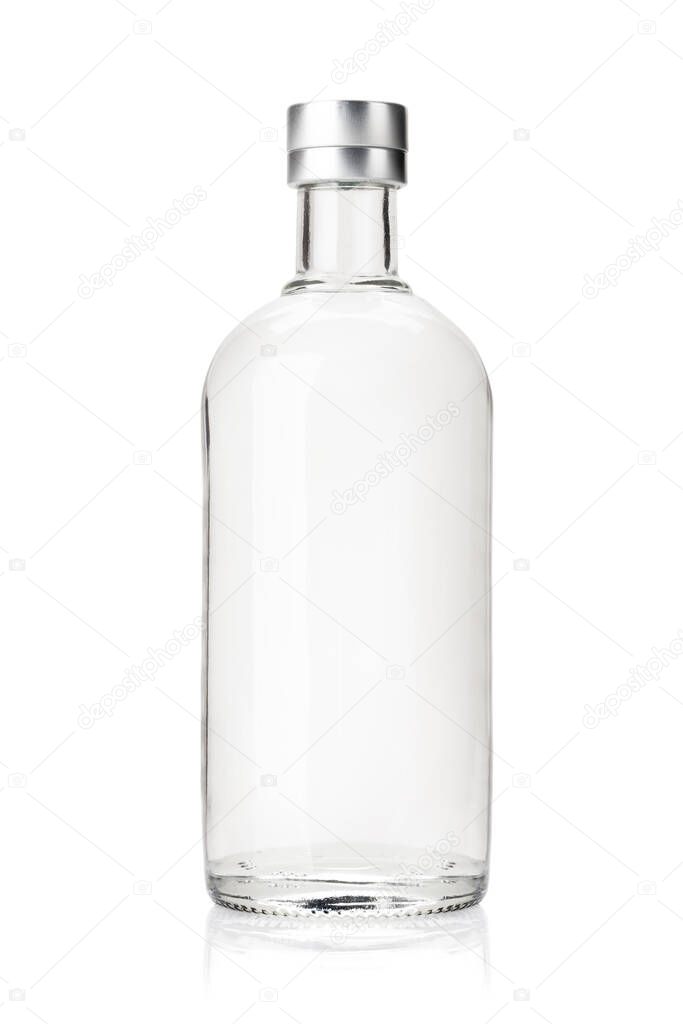 Vodka bottle. Hard liquor in glass bottle. Isolated on white background