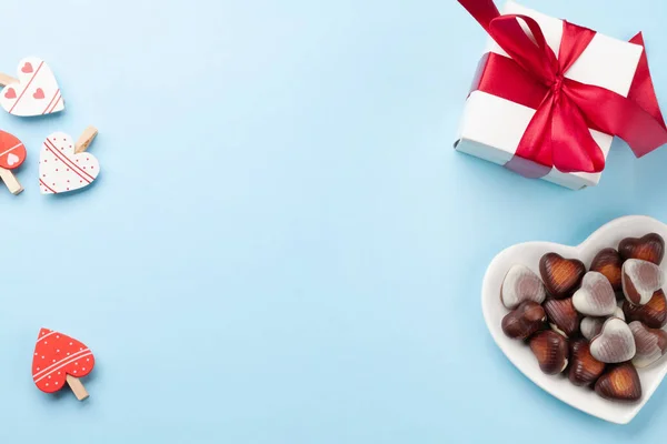 Valentines Den Srdce Tvaru Čokoládové Bonbóny Dárkové Krabice Srdeční Výzdoba — Stock fotografie