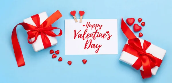 Biglietto Auguri San Valentino Scatole Regalo Decorazione Del Cuore Caramelle — Foto Stock