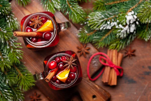 Carte Voeux Noël Avec Vin Chaud Sapin Noël Vue Dessus — Photo