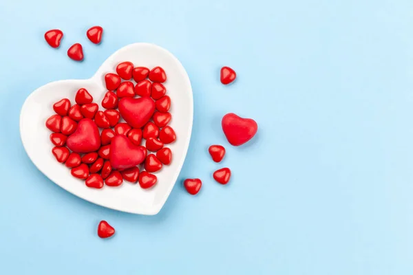 Día San Valentín Con Corazones Caramelo Sobre Fondo Azul Con — Foto de Stock
