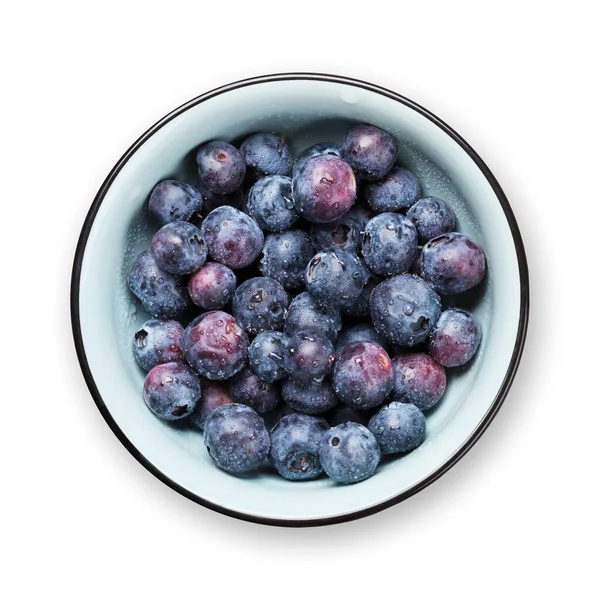 Fresh Summer Berries Blueberry Bowl Isolated White Background Top View — Stock Photo, Image