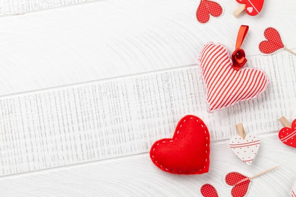 Valentines Day Heart Decor Wooden Backdrop Top View Flat Lay — Fotografia de Stock