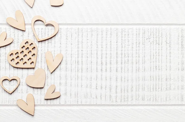 Valentines Day Wooden Hearts Decor Wooden Background Copy Space Top — Φωτογραφία Αρχείου