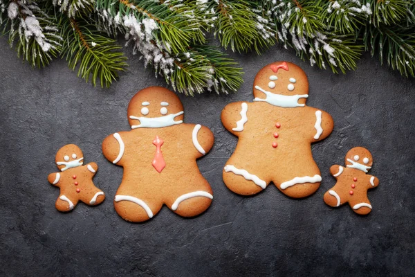Vtipné Vánoční Přání Perníkovými Sušenkami Lékařské Masce Plocha — Stock fotografie