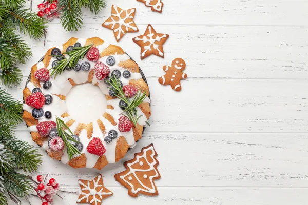 Gâteau Noël Aux Baies Biscuits Pain Épice Top Vue Plat — Photo