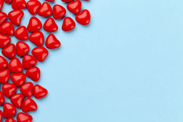 Cartão Dia Dos Namorados Com Doces Forma Coração Top Vista — Fotografia de Stock