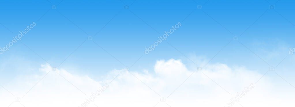 Blue sky with clouds wide background. Summer template backdrop