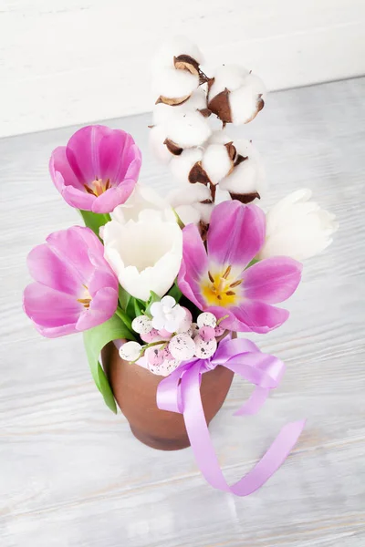 Bouquet Fleurs Tulipes Carte Voeux Pâques — Photo