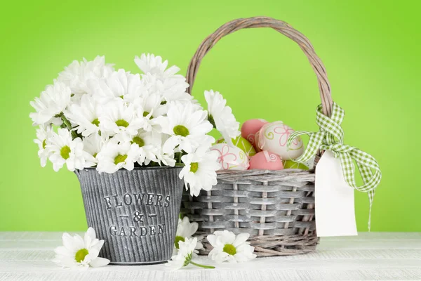 Easter Greeting Card Easter Eggs Flowers Copy Space — Stock Photo, Image