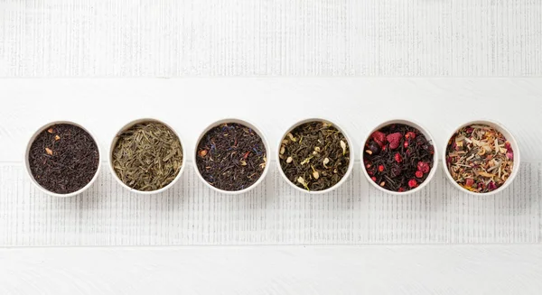 Various Dried Tea Top View Flat Lay Copy Space — Stock Photo, Image