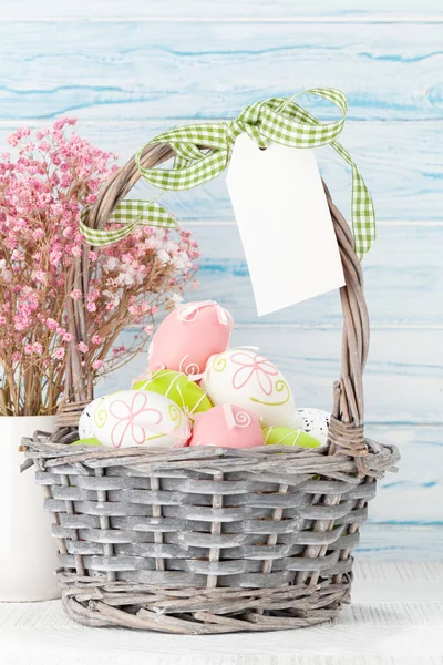 Cartão Páscoa Com Ovos Páscoa Flores Com Espaço Cópia — Fotografia de Stock